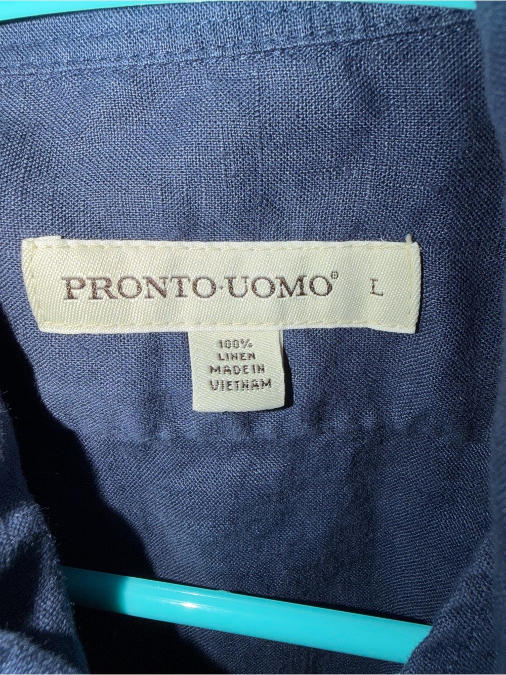 Pronto Uomo Navy Short-Sleeve Button-Down Linen Shirt - Picture 2 of 4